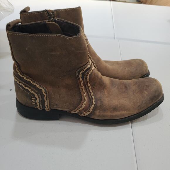 Bed Stu Boots Mens Size 10 Brown Leather Ankle Side Zip Whipstitch Distressed - Picture 1 of 11